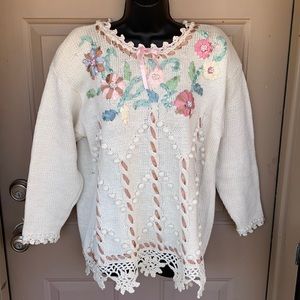 Vintage Shenanigans 90s Streetwear Deadstock Ribboned, Pom Sweater with Pearls